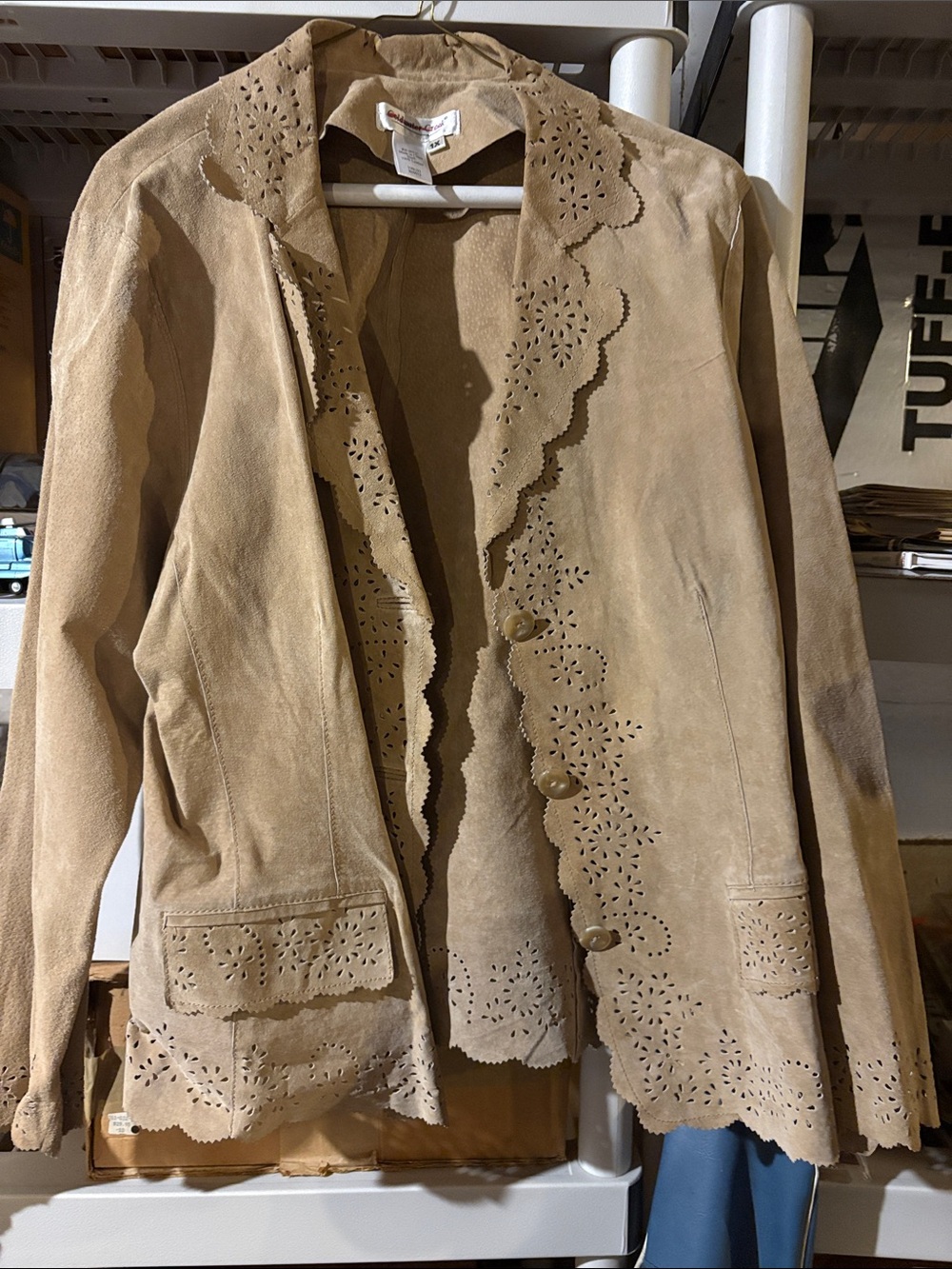 Coldwater Creek Tan Suede Scalloped Laser-Cut Jacket